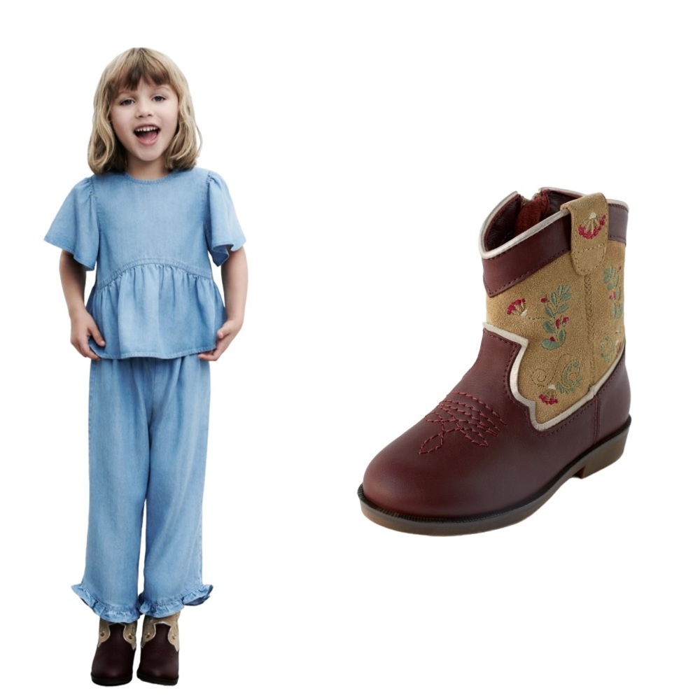 Zara Floral Leather Cowboy Boots